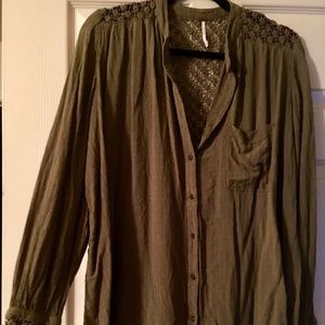 Free people crochet back pocket blouse sage green